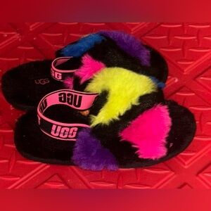 UGG Fluff Yeah Party Spots Colorful Fur Slippers Little Girl’s Size 10 Shoes